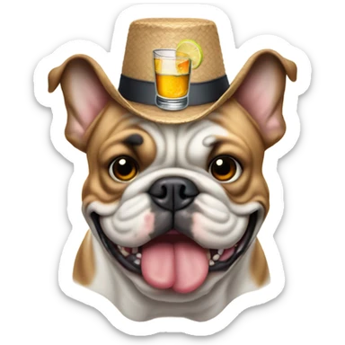 English bulldog toasting with tequila sticker