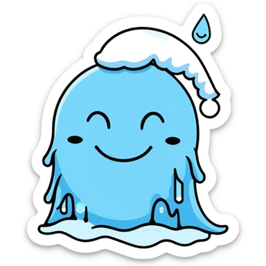 cartoon sticker of a frozen smiley face sleeping with icicles and frosty breath sticker