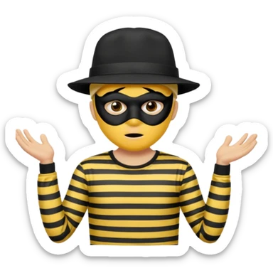 Shrugging shoulders emoji but wearing cliche robber outfit not holding any money, emoji yellow skin tone male sticker