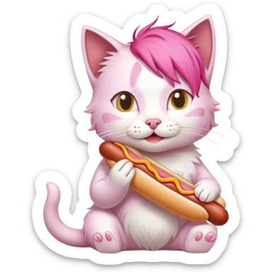 cat with pink hear working on UX eating a hotdog sticker