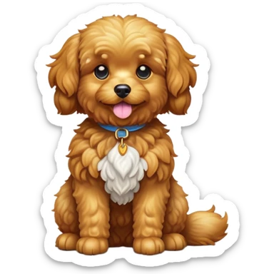 cinematic-[cavoodle dog]-realistic-full-body-sitting-emoji,-tail-resting-loosely-beside-its-paws,-head-tilted-dramatically,-curly-[solid golden]-fur that looks like fried chicken,-simplified-yet-realistic-focused-features,-highly-detailed,-glowing-with-an-almost-sarcastic-glow sticker