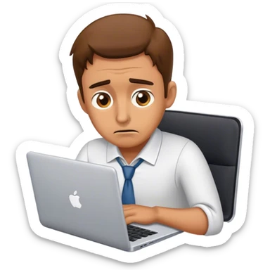 Design an emoji of a frustrated entrepreneur looking at their laptop, seeing low income numbers (5-15k/m). The character has a confused or disappointed expression, feeling stuck in business growth sticker