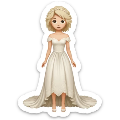 woman teared wedding dress standing on foot sticker