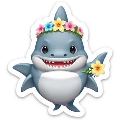 A cute chubby shark with hawaii pastel flower necklace and hawaiian flower crown, posing proudly. sticker