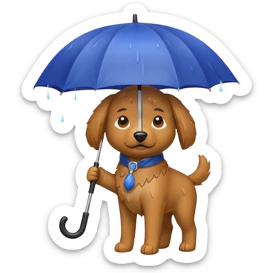 a dog with an umbrella in the rain sticker