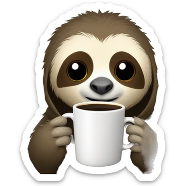 Cute sleepy Sloth in black turtleneck with coffee mug simple ios sticker