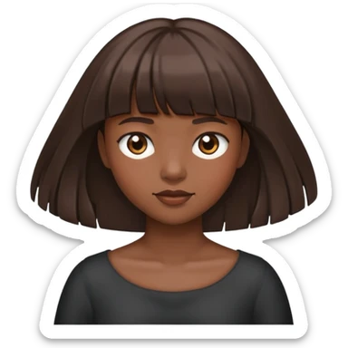 A person have dark skin not much darker and she have a bangs her hair into her shoulders and the colour is brawn  sticker
