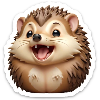 Cinematic Cute Yawning Hedgehog Portrait Emoji, Head tilted slightly with a dramatic, wide-open yawn, showcasing a soft, downy brown Fur with tiny, droopy ears and eyes barely open in drowsy contentment, Simplified yet irresistibly adorable features, highly detailed, glowing with a soft, cozy glow, high shine, relaxed yet expressive, stylized with a touch of natural whimsy, bright and endearing, soft glowing outline, capturing the essence of a sleepy yet affectionate hedgehog, so drowsy it feels like it could curl up out of the screen for a nap! sticker