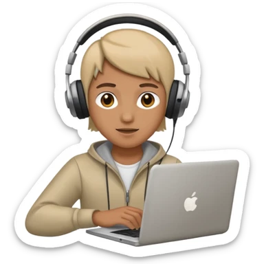 laptop ile çalışan kulaklık tana biri sticker