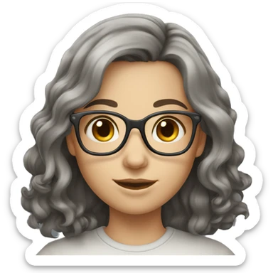 caucasian girl with dark wavy shoulder length hair, grey eyes glasses sticker