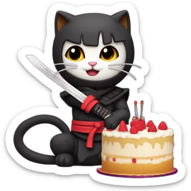 Cat ninja katana cut cake sticker