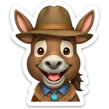 laughing donkey with a mustache wearing hat sticker