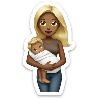 Brown with blonde highlighted hair Girl with baby sticker