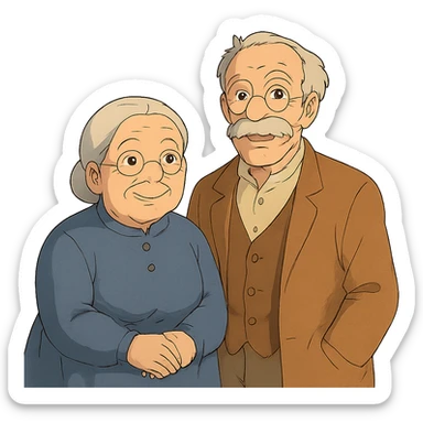 elderly white grandmother and grandfather together sticker