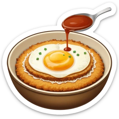 katsudon in a bowl with sauce on top sticker