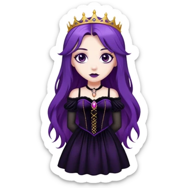A gothic princess with long purple hair, in a black velvet dress sticker