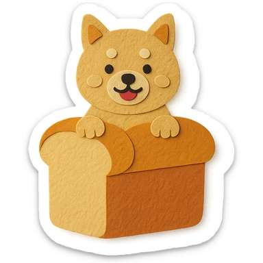 fluffy bread maker dog peeking from a bread loaf, cheerful, warm beige, full-body sticker