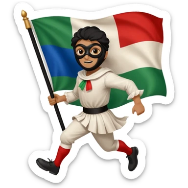 pulcinella con la maschera nera con bandiera italiana che corre sticker