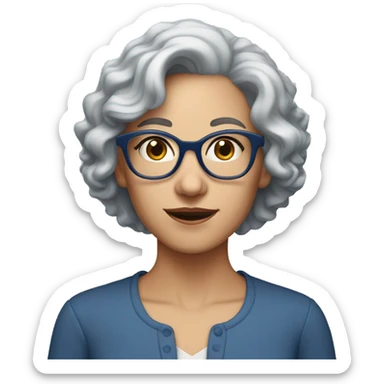 Woman with short frizzy gray hair, blue eyes and blue rimed glasses  sticker