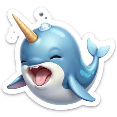 Cinematic Cute Yawning Cute Narwhal Portrait Emoji, Head tilted slightly with a dramatic, wide-open yawn, showcasing a streamlined, elegant body with a gracefully curling tusk and sleepy, half-closed eyes, Simplified yet irresistibly adorable features, highly detailed, glowing with a soft, cozy oceanic glow, high shine, relaxed yet expressive, stylized with a hint of whimsical marine ease, soft glowing outline, capturing the essence of a drowsy yet affectionate cute narwhal that appears ready to stretch and yawn its way out of the screen! sticker
