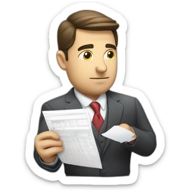 pensive business man checking balance sheets sticker