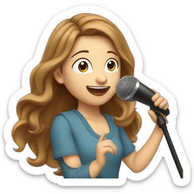 Caucasian girl with long Brown hair performing with a michophone singing sticker