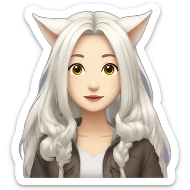 Anime girl with long white hair and wolf ears sticker