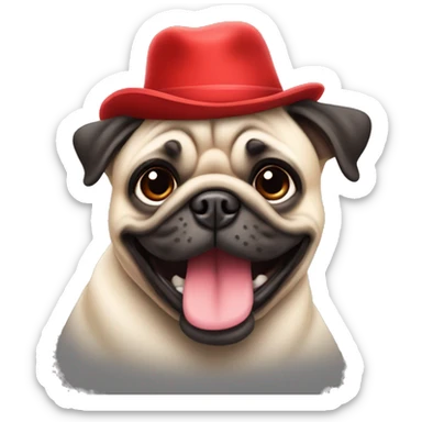 Cheerful pug in a red hat sticker