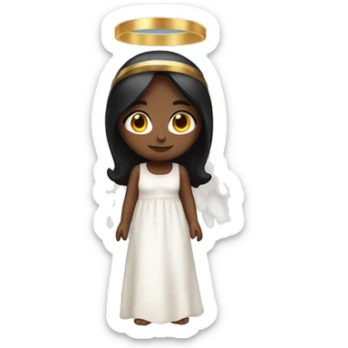 angel with halo and long white dress with wings with black straight hair and brown skin sticker