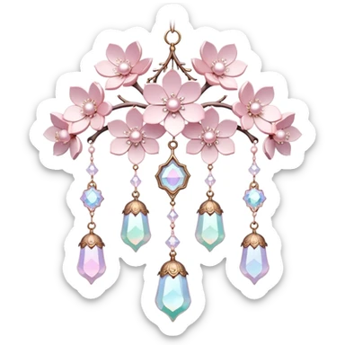 Hanging Iridescent pastel pink sakura crystals white-pearly suncatcher with bell sticker