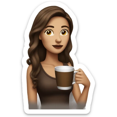 Side view realistic posh brown haired woman drinks coffee sticker