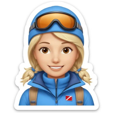 Luxury blonde model, brown eyes, polar explorer, blue clothes, skiing clothes sticker