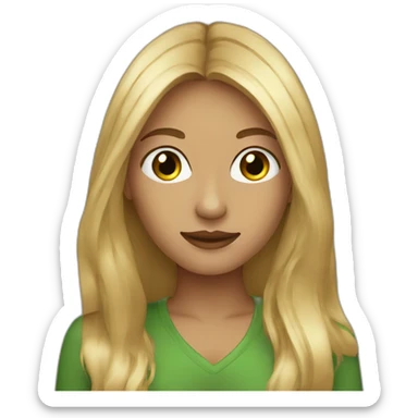 Woman with brown long layered hair gold nose ring green eyes sticker