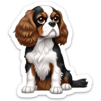 Black white and brown Cavalier King Charles spaniel sitting full body sticker