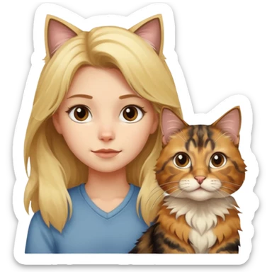 blonde girl with one maincoon cat and one tortie cat sticker
