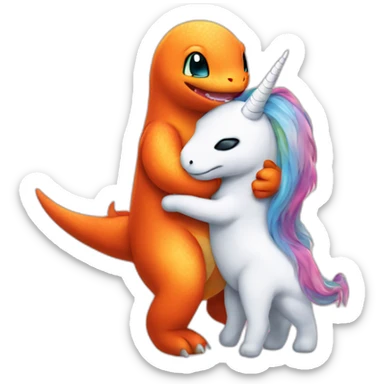 Charmander hugging a unicorn plushie sticker