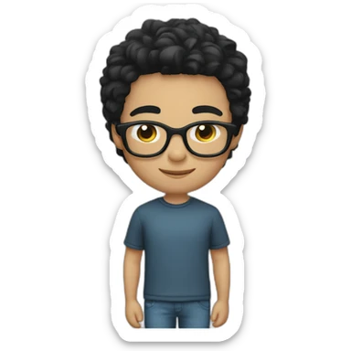 Fair skin boy with black glasses and black hair and straight hair sticker