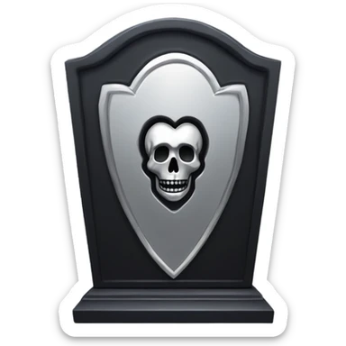 a black tombstone with the inscriptions in silver RIP and a silver heart in the center sticker
