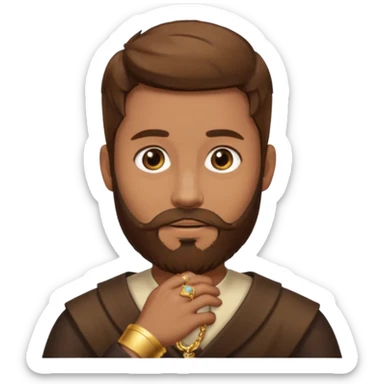 man with brown hair and a brown beard wearing a ring sticker