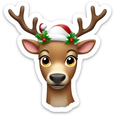 Christmas reindeer with a garland on his horns sticker