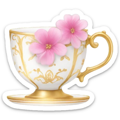 princess tea cup with pink flowers and gold details  sticker