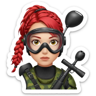 paintball player face girl braided red hair sticker