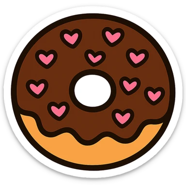 chocolate donut with small pink hearts, cute style sticker