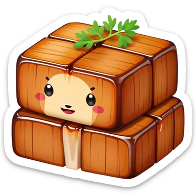 Hangzhou Dongpo Pork braised pork belly cubes, simplified emoji style with bold outlines and bright colors, cartoon style Chinese meat dish sticker