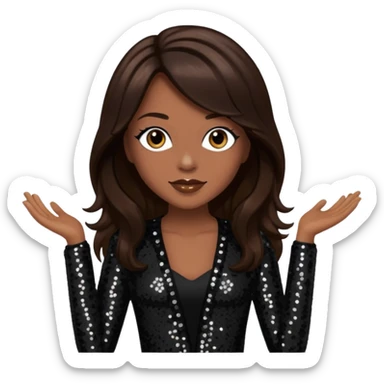 Terry Ellis from En Vogue with long dark brown hair, black sequin outfit sticker