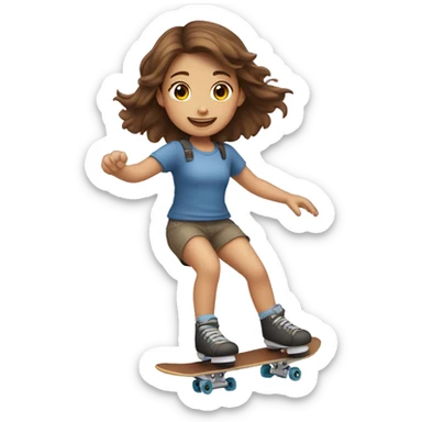 Little girl with brown hair riding skate sticker