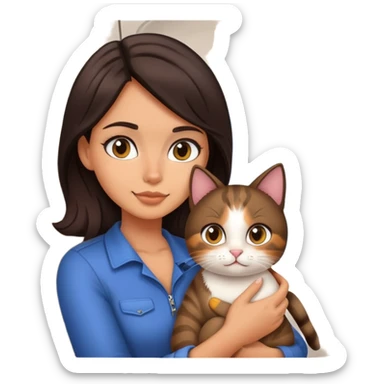 Pretty tan girl, dark hair, on a plane with a cat sticker