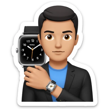 man wearing a black strap watch portrait, head and shoulders only, square jawline, strong facial structure, confident expression, black strap wristwatch visible, 3D cartoon, mobile game icon style, clean background, no text, no watermark
 sticker