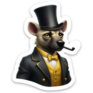 Male, muscular, hyena, smoking pipe, top hat, fancy, high class, yellow eyes sticker