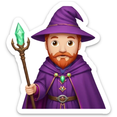 red haired wizard with mustache, purple cloack sticker